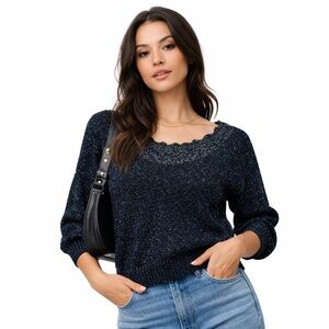 Elsa Phillips Metallic Knit Sweater Black Made in USA Sz.M